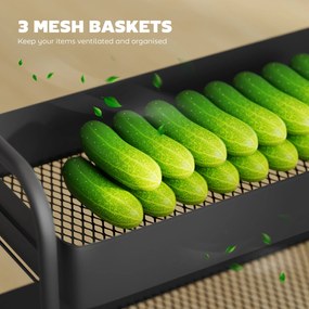 HOMCOM Wózek kuchenny, 3 kosze, 4 kółka, metal, czarny