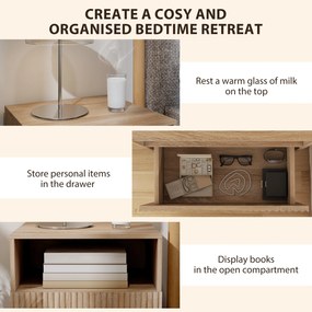 HOMCOM stolik nocny, bezuchwytowy design, otwarta półka, szuflada, montaż ścienny, jasnobrązowy