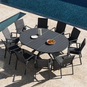 Zestaw 145-200x145 Cm Okrągły Stół Rozkładany Barces I 10 Krzeseł Ogrodowych Karena Aluminiowych Składanych - Sklum