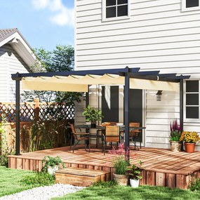 Outsunny Regulowana pergola ogrodowa, Pawilon z ramą aluminiową, Baldachim zewnętrzny, Do ogrodu, balkonu, tarasu, Beżowa
