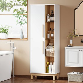 HOMCOM Regał na książki 176 cm, 4 otwarte półki, 2 szafki, wolnostojąca szafka na książki, MDF, biały