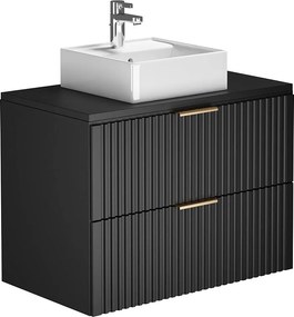 Szafka łazienkowa wisząca  ryflowana z umywalką nablatową - Czarny - 80 cm - ZEVARA