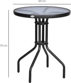 Outsunny Stół Ogrodowy Balkonowy Bistro Metalowy z Szybą Bezpieczną Okrągły 60cm Wysokość 70cm | Aosom PL