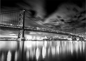 Obraz na szkle - Most Benjamina Franklina, Filadelfia, czarno  -biały (70x50 cm)