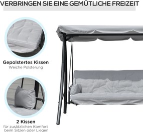 Outsunny huśtawka z dachem, huśtawka ogrodowa, Ławka bujana z funkcją leżenia, 3-osobowa, metal + poliester, biały, 209x114x170 cm