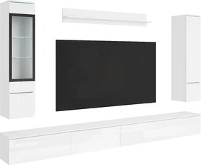 Nowoczesna meblościanka do salonu 300 cm z oświetleniem biały/biały połysk