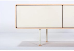 Biało-naturalna szafka pod TV z litego drewna dębowego 160x48 cm Fina – Gazzda