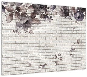 Obraz na szkle - ściana z bukietem kwiatów (70x50 cm)
