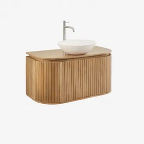 Zestaw Mebli Łazienkowych Z Drewna Mango Analis Naturalna & Cement Okrągły Biały Ø40 Cm - Sklum
