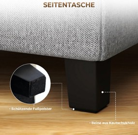 HOMCOM Kwadratowy puf, mała otomana z boczną kieszenią, podnóżek z materiału w wyglądzie lnu z nogami z drewna kauczukowca, Jasnoszary | Aosom PL