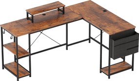 HOMCOM Biurko narożne w kształcie L z półkami regulowanymi i torbą do przechowywania brązowe | Aosom PL