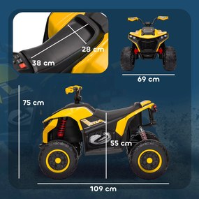 AIYAPLAY Dziecięcy Elektryczny Quad, 3-6 km/h, Reflektory LED, Muzyka, USB, dla Dzieci 3-8 Lat, Żółty