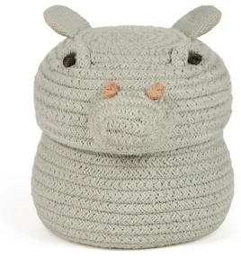 Jasnoszary tekstylny dziecięcy kosz na zabawki ø 15x15 cm Mini Henry the Hippo – Lorena Canals