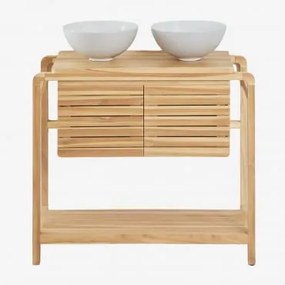 Zestaw Mebli Łazienkowych Z Drewna Tekowego Bradley 2 X Okrągły Biały Ceramiczny Ø30 Cm Calgari & Bezlusterkowiec & Bez - Sklum
