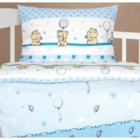 Bellatex Bawełniana pościel do łóżeczka Agata Bearniebieska, 90 x 135 cm, 45 x 60 cm