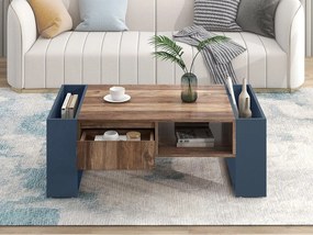 Stolik kawowy z jedną szufladą - styl industrialny - Brązowo-Czarny