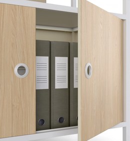 Regał biurowy otwarty z drążkiem na ubrania, do recepcji i poczekalni, metalowy, biały/dąb sonoma, 800x2200x400 mm: ARIEL Eco Design