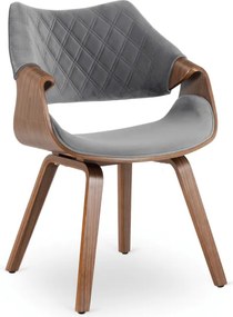 Krzesło Tapicerowane LUISE Szare/Orzech Welurowe Drewno Gięte Nowoczesne Loft