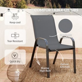 Outsunny Zestaw bistro 3-częściowy, odporne na warunki atmosferyczne meble ogrodowe z okrągłym stołem i sztaplowanymi krzesłami, ciemnoszary | Aosom PL