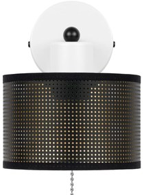 Biały kinkiet z włącznikiem jednopunktowy z czarnym abażurem SHWD-BE-1