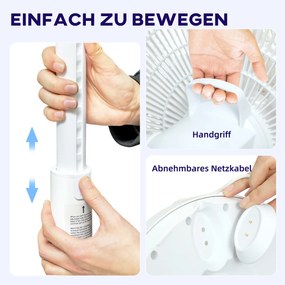 HOMCOM Wentylator, Klimatyzacja, 3 Tryby, Wyświetlacz LED, Oszylujący, Plastik, Biały