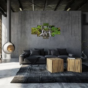 Obraz wodospadów w tropikalnym lesie (125x70 cm)