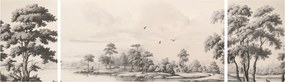 Obraz - Rysunek krajobrazu w stylu vintage (170x50 cm)