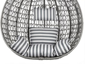 Szare wiszące krzesło KOKON ze stojakiem, biało-szara poduszka