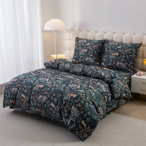 PrzytulneMieszkanie.pl PrzytulneMieszkanie.pl Pościel z mikrowłókna LIS I ZAJĄC ciemnozielona Rozmiar pościeli: 2 szt 70 x 90 cm | 200 x 220 cm