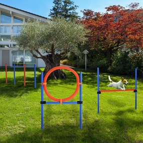 PawHut Zestaw Agility dla Psów Slalom i Obręcz Treningowa Zabawa i Ćwiczenia Wysokość 86cm Niebieski Czerwony | Aosom PL