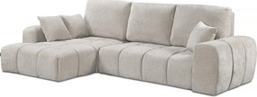 Lewa narożna sofa rozkładana w tkaninie szenilowej "Verneuil" - 3 miejsca - beżowa