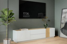 Szafka RTV 2-drzwiowa z szufladami Lewisville 131, Secret Grey/dąb Valencia