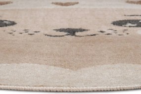 Dywan dziecięcy Adventures – Uroczy kotek kremowo-beżowy koło 140 cm x 140 cm Atest Oeko-Tex