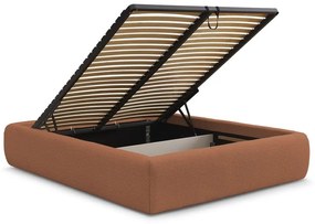 Pomarańczowe tapicerowane łóżko dwuosobowe ze schowkiem/bez zagłówka ze stelażem 160x200 cm Inera – Bobochic Paris