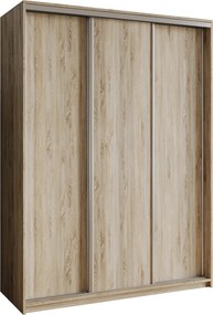 Szafa Przesuwna NISSE 150 cm Szafa Trzydrzwiowa z Szufladami Dąb Sonoma / Satynowe Profile