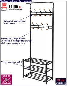 Czarny stojak na ubrania z półkami na buty Solis