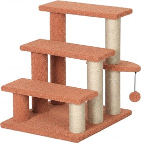 PawHut Drabinka dla Kotów z 3 Stopniami i Piłką, Do 5 kg, 45x40x48cm, Brązowa