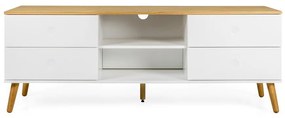 Biała szafka pod TV z nogami z drewna dębowego Tenzo Dot, szer. 162 cm