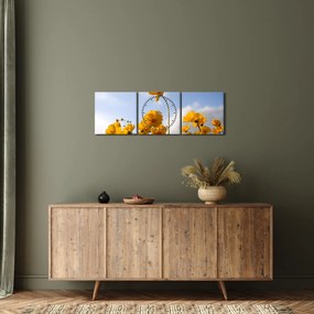Obraz pola z jasnożółtymi kwiatami (z zegarem) (90x30 cm)
