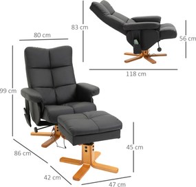 HOMCOM Fotel masujący z pufą nachylenie 145 stopni wygodny relaks sztuczna skóra elegancki czarny 80x86x99cm | Aosom PL