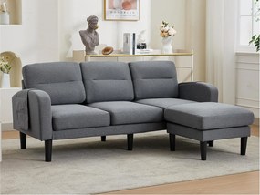 Sofa narożna w kształcie L 3-osobowa z szezlongiem - boczne kieszenie do przechowywania - idealna do salonu - 204x136x80 cm - szara