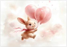 Obraz na szkle - Królik z balonami (70x50 cm)