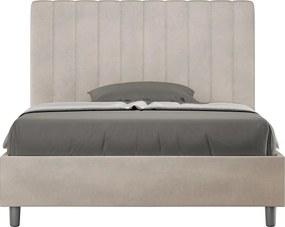 Łóżko wyposażone w stelaż z listwami tapicerowane 120x190 microfibra piaskowy Agueda