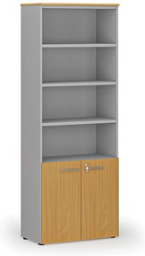 Szafa biurowa kombinowana PRIMA GRAY, drzwi na 2 poziomach, 800 x 420 x 2128 mm, szary/buk