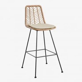 Wysoki Stołek Ogrodowy Z Naturalnego Syntetycznego Rattanu Gouda Miel & ↑75 Cm & Czarny & Kremowa - Sklum