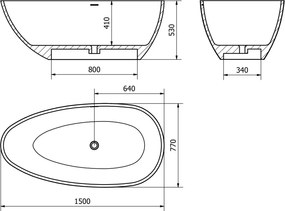 Mexen Imola wanna wolnostojąca z konglomeratu 160 x 81 cm, beton mat - 57281608061