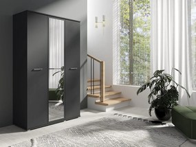 Szafa Otwierana Trzydrzwiowa LUSTRO 120cm x 200cm ANTRACYT | Półki + Wieszak