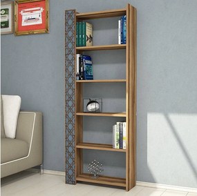 Nowoczesny regał na książki – 64,6 x 170 x 24,2 cm – Orzech i chalcedon – Płyta wiórowa pokryta melaminą