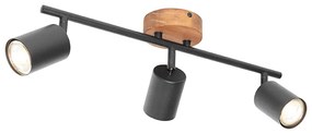 Industrialny reflektor czarny z drewnem, regulowany 3-światłowy - Jeana