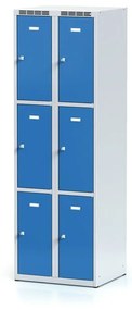 Alfa 3 Szafka skrytkowa, 6 schowków, 1800 x 600 x 500 mm, zamek obrotowy, drzwi niebieskie